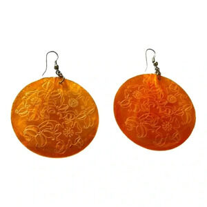 Vintage Shell Floral Earrings Orange and White Handcrafted